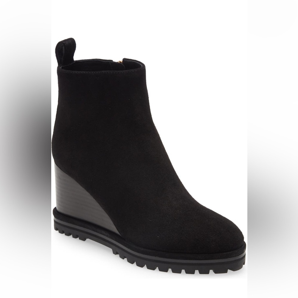 Tory Burch Logo Black Suede Wedge Bootie - 7.5